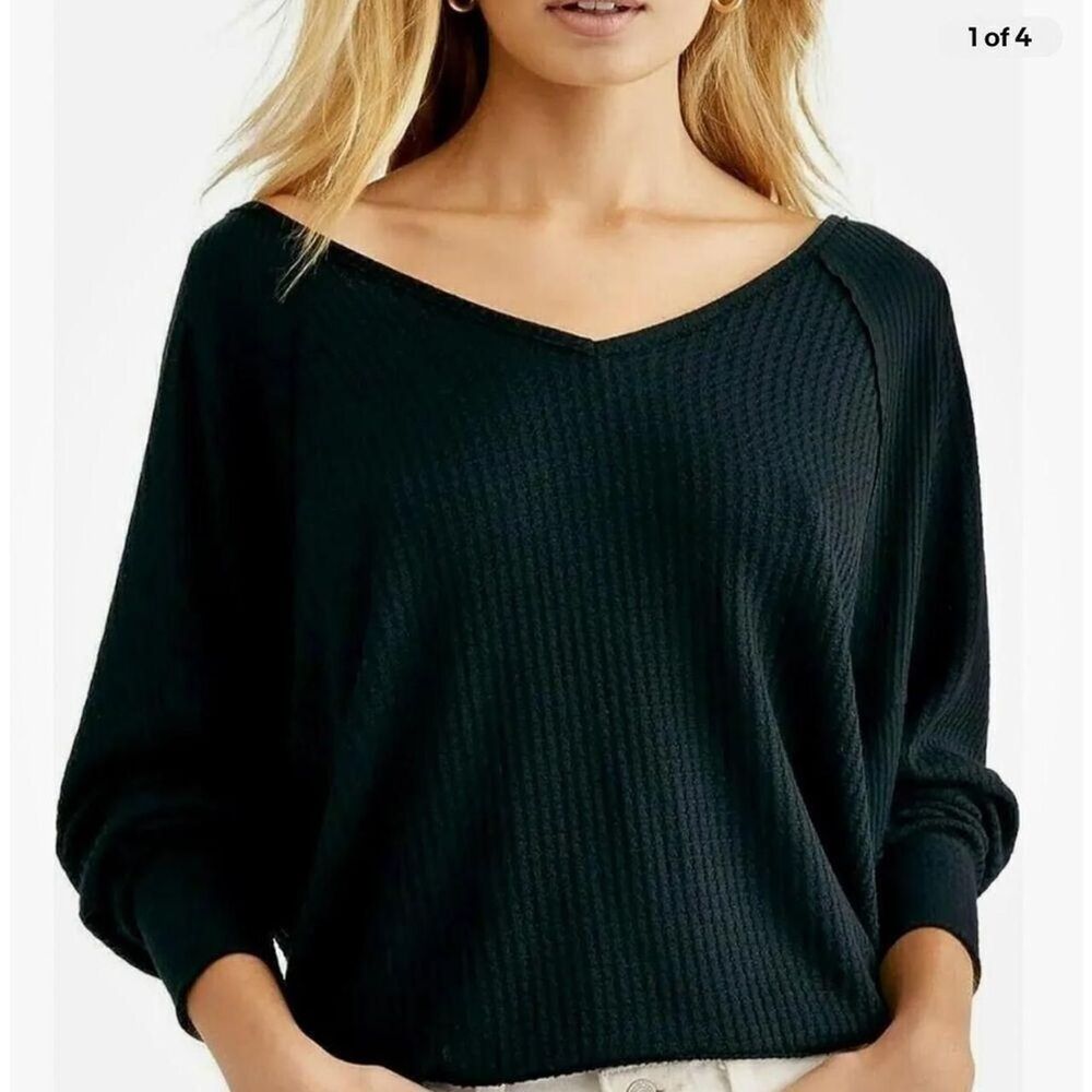 Free-people Thermal Womens Small Black Santa Clara Shirt Top V Neck NWT